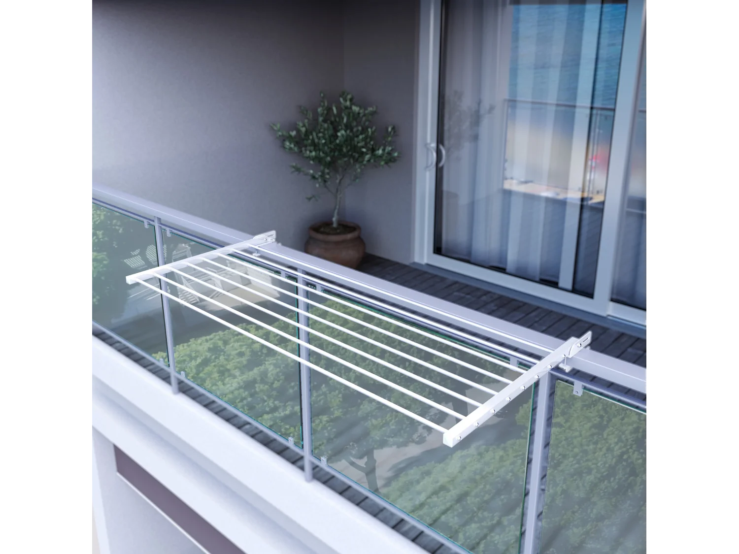 Étendoir balcon pliable et inclinable aluminium résistant – blanc – 118x63x8 cm DUO