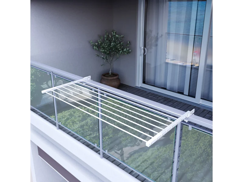 Étendoir balcon pliable et inclinable aluminium résistant – blanc – 118x63x8 cm DUO