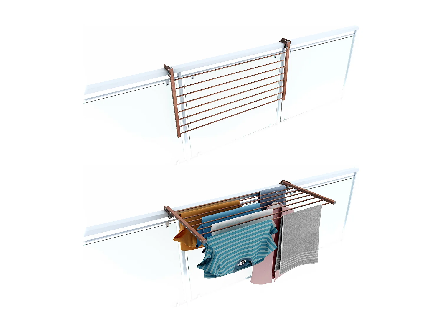 Étendoir balcon pliable et inclinable pour extérieur – corten – 102x63x8 cm DUO