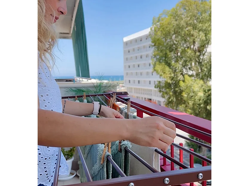 Étendoir balcon pliable et inclinable pour extérieur – corten – 102x63x8 cm DUO