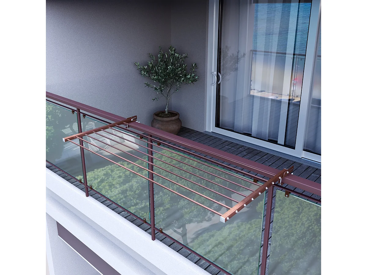 Étendoir balcon pliable et inclinable pour extérieur – corten – 102x63x8 cm DUO