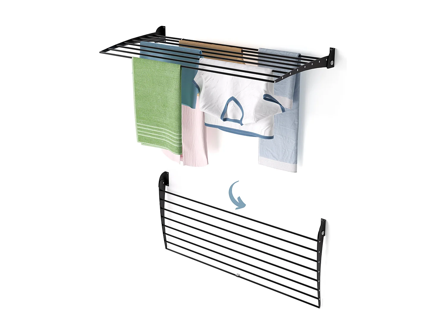 Étendoir à linge mural étendoir mural repliable – noir – 116x50x10 cm Fold Down 120