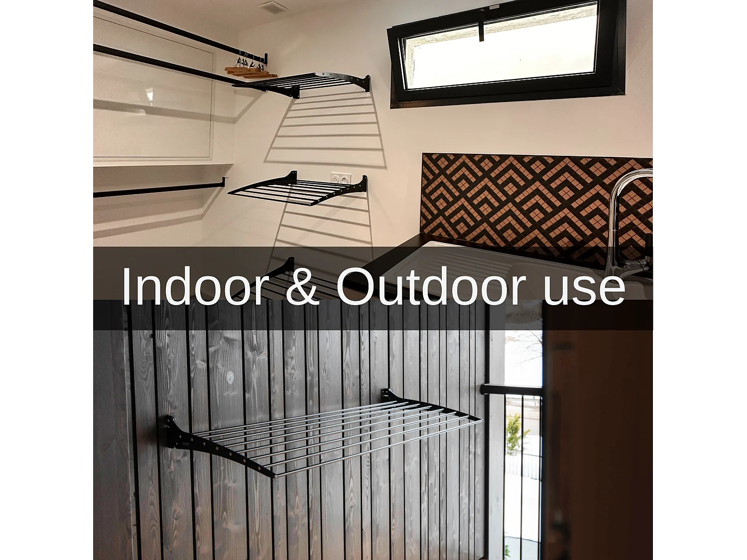 Étendoir à linge mural étendoir mural repliable – noir – 116x50x10 cm Fold Down 120