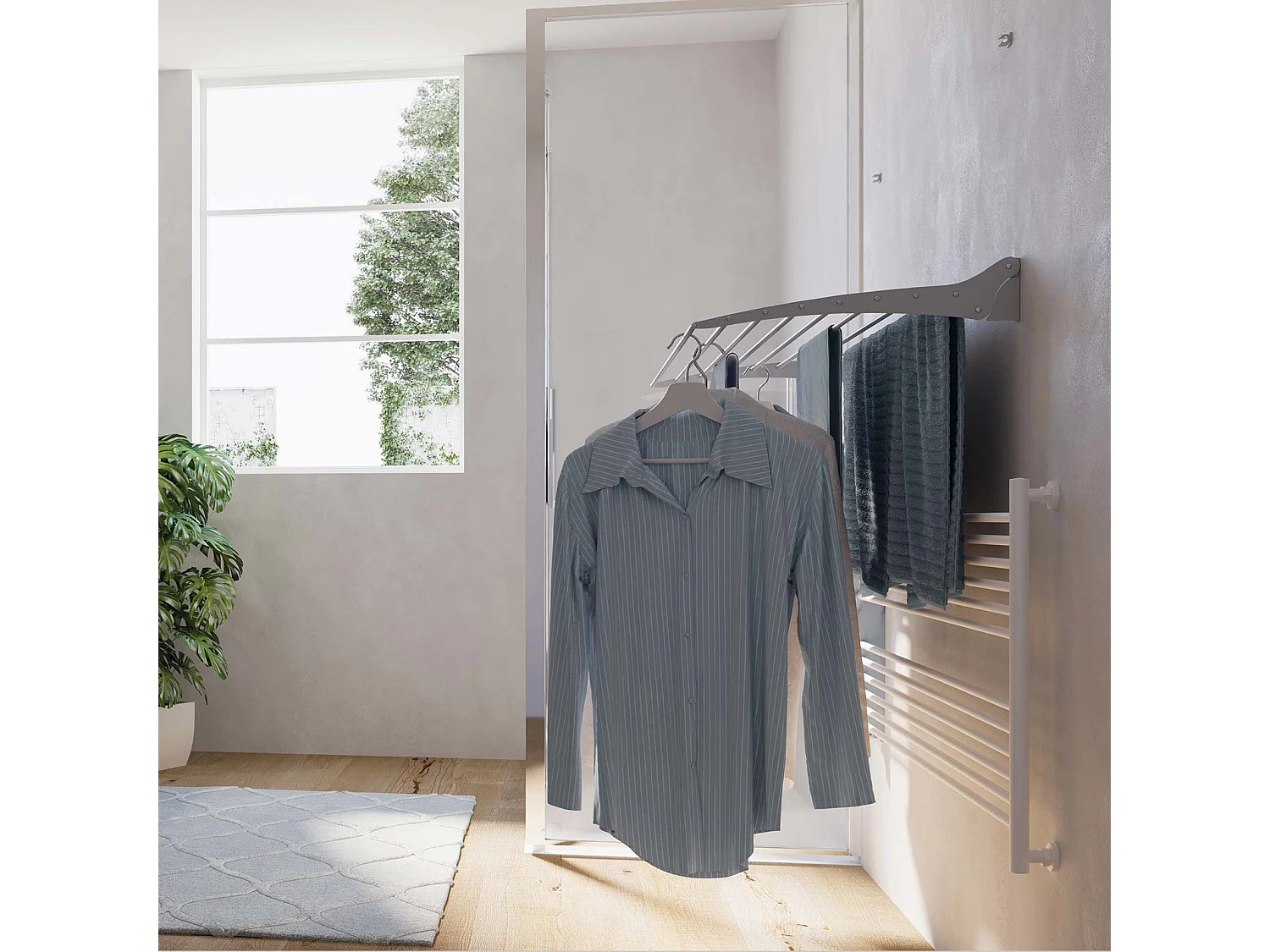 Étendoir à linge mural en aluminium résistant – blanc – 60x50x10 cm Fold 60