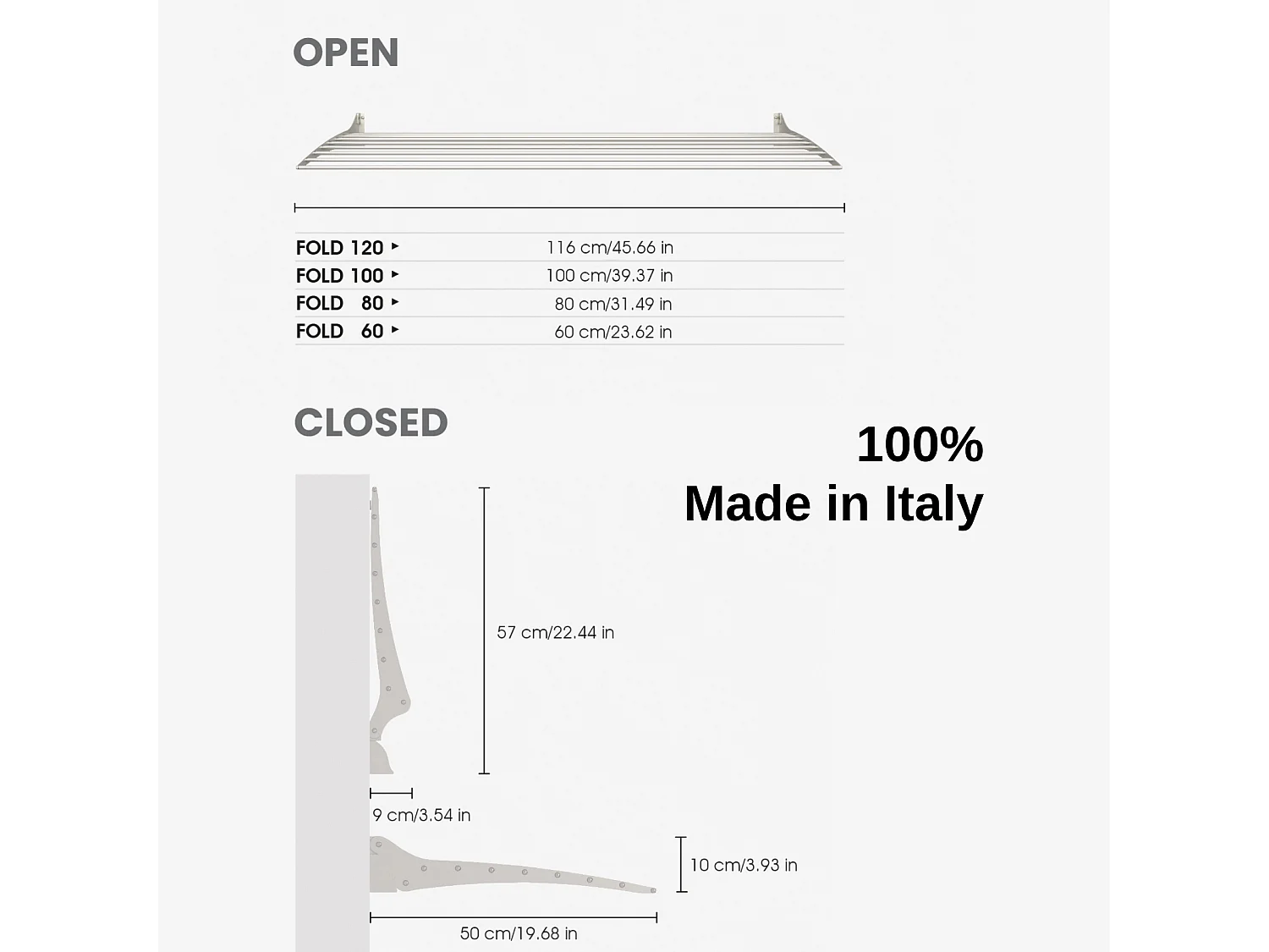 Étendoir à linge mural en aluminium résistant – blanc – 60x50x10 cm Fold 60