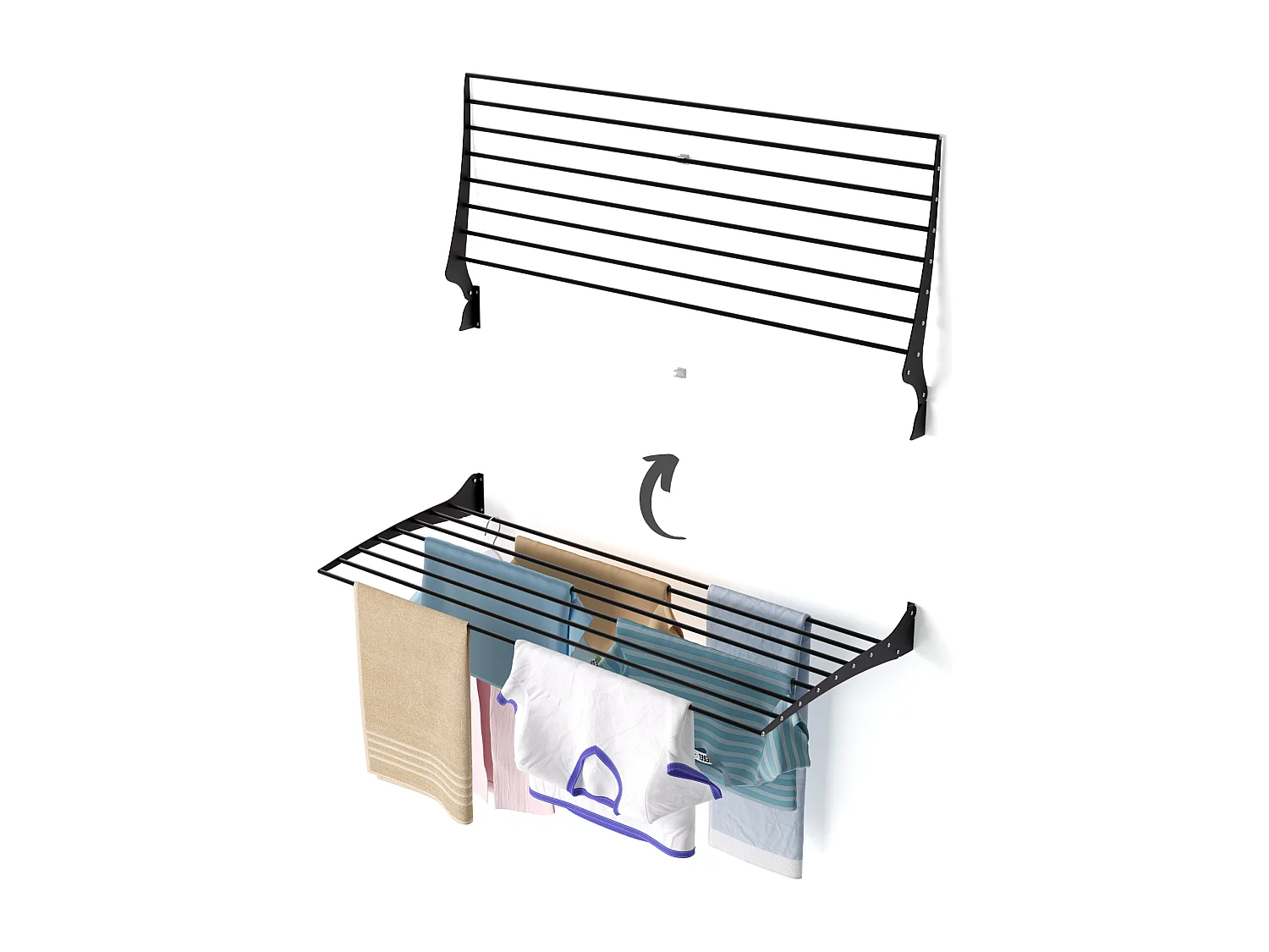 Étendoir à linge mural en aluminium résistant – noir – 116x50x10 cm Fold 120