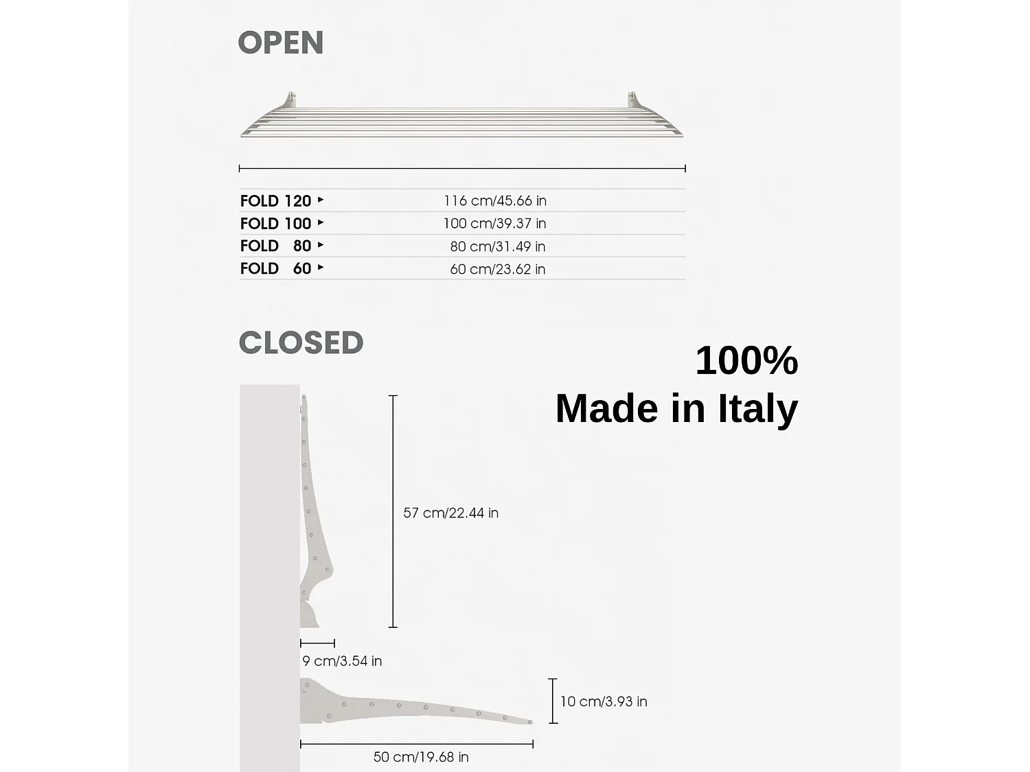 Étendoir à linge mural en aluminium résistant – noir – 116x50x10 cm Fold 120