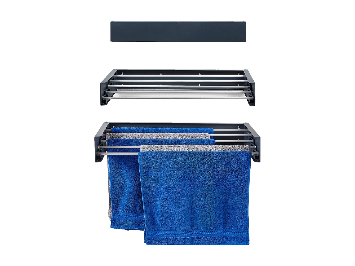 Étendoir mural rétractable en aluminium résistant – anthracite – 71x35x13 cm Hide 70