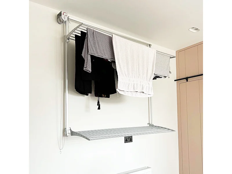 Étendoir mural 2 grilles aluminium résistant – blanc – 88x52x137 cm Wall Plus