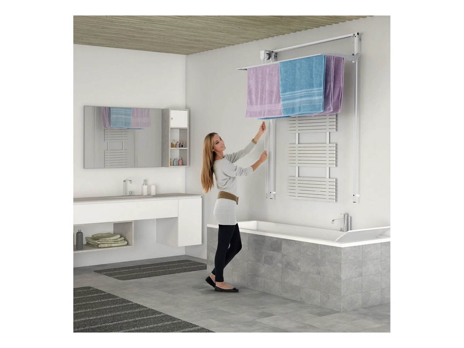 Étendoir mural en aluminium résistant et robuste – blanc – 128x52x137 cm Wall 120