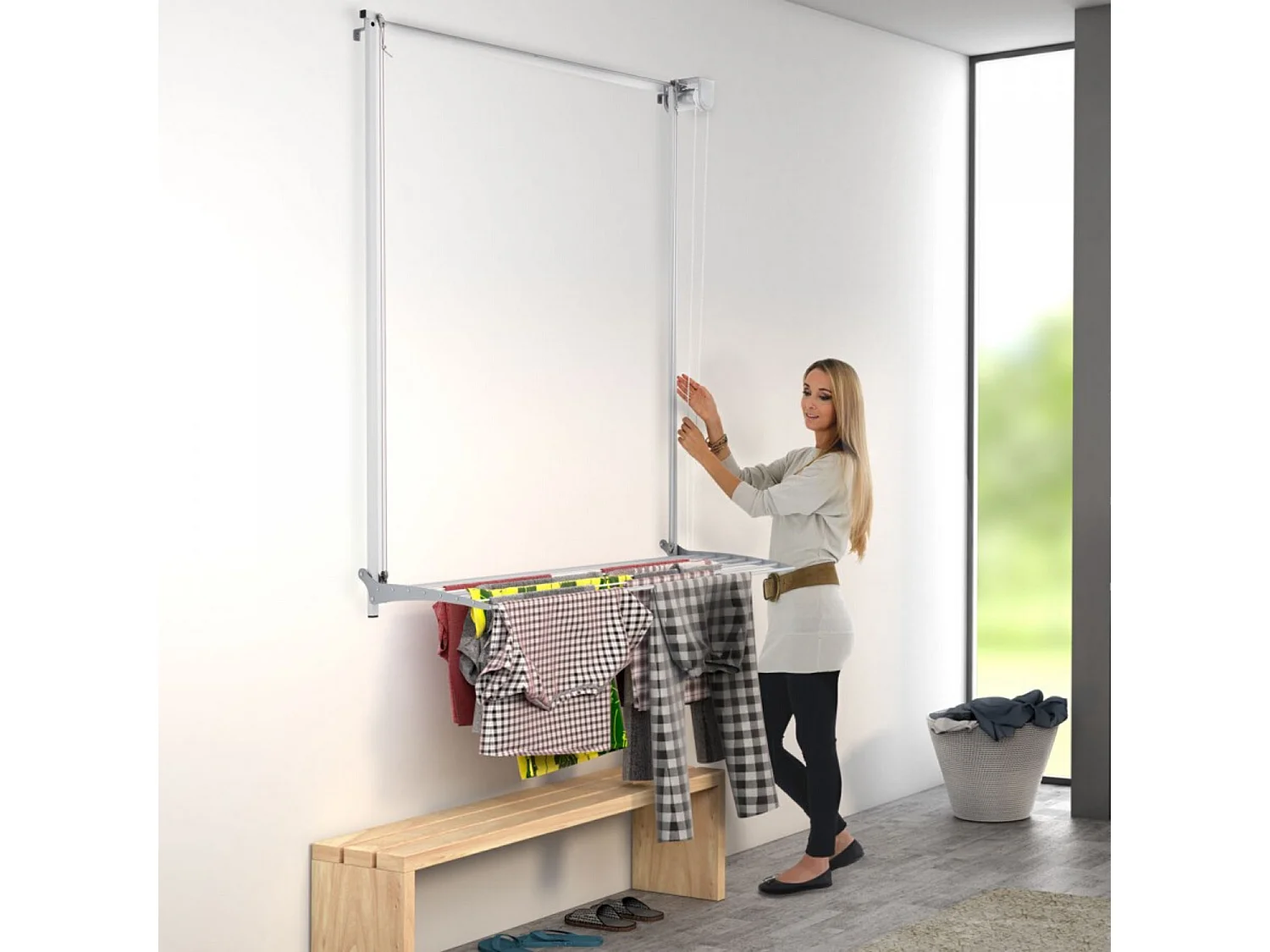 Étendoir mural en aluminium résistant et robuste – blanc – 128x52x137 cm Wall 120