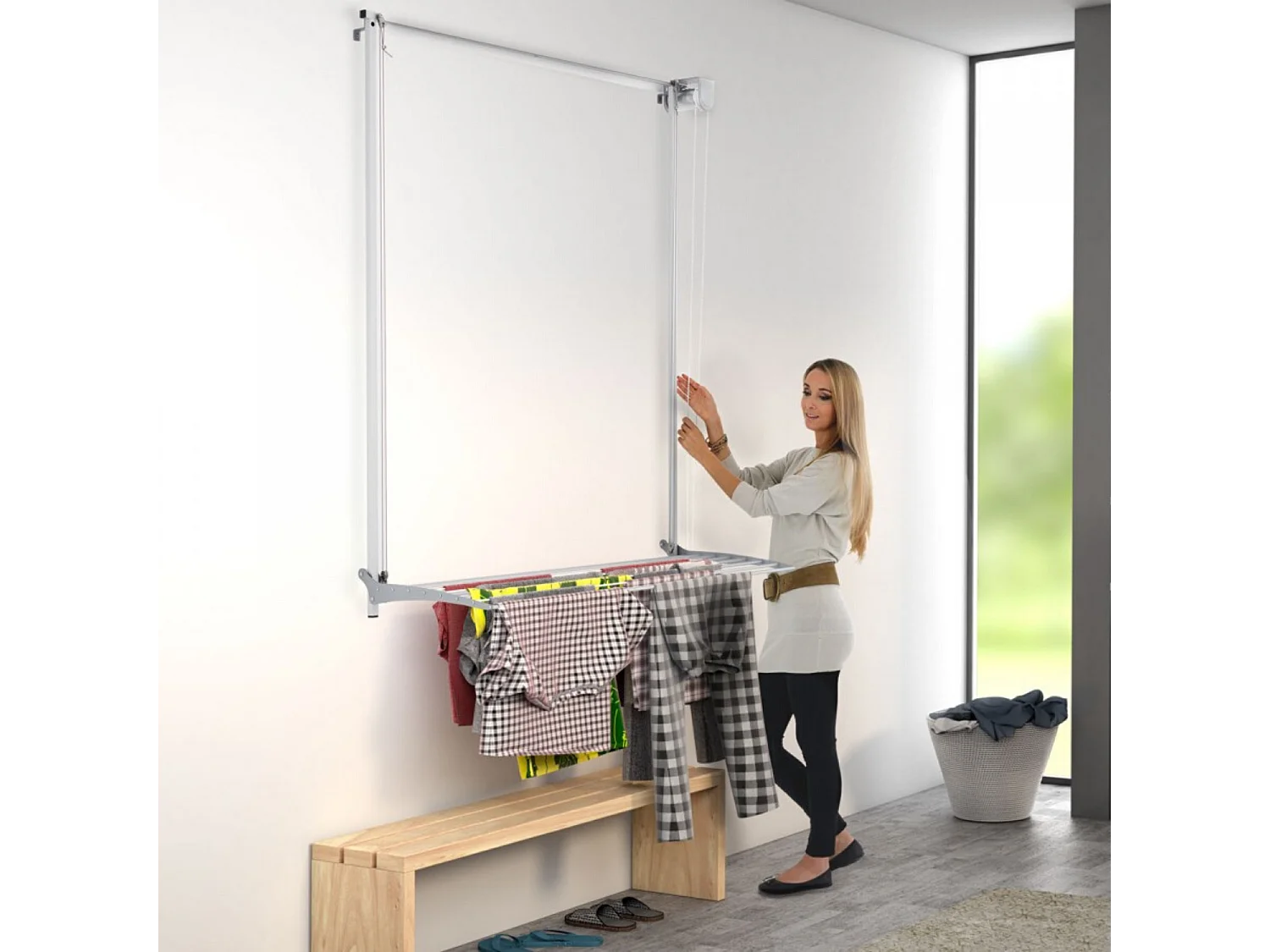 Étendoir mural en aluminium résistant et robuste – blanc – 128x52x137 cm Wall 120