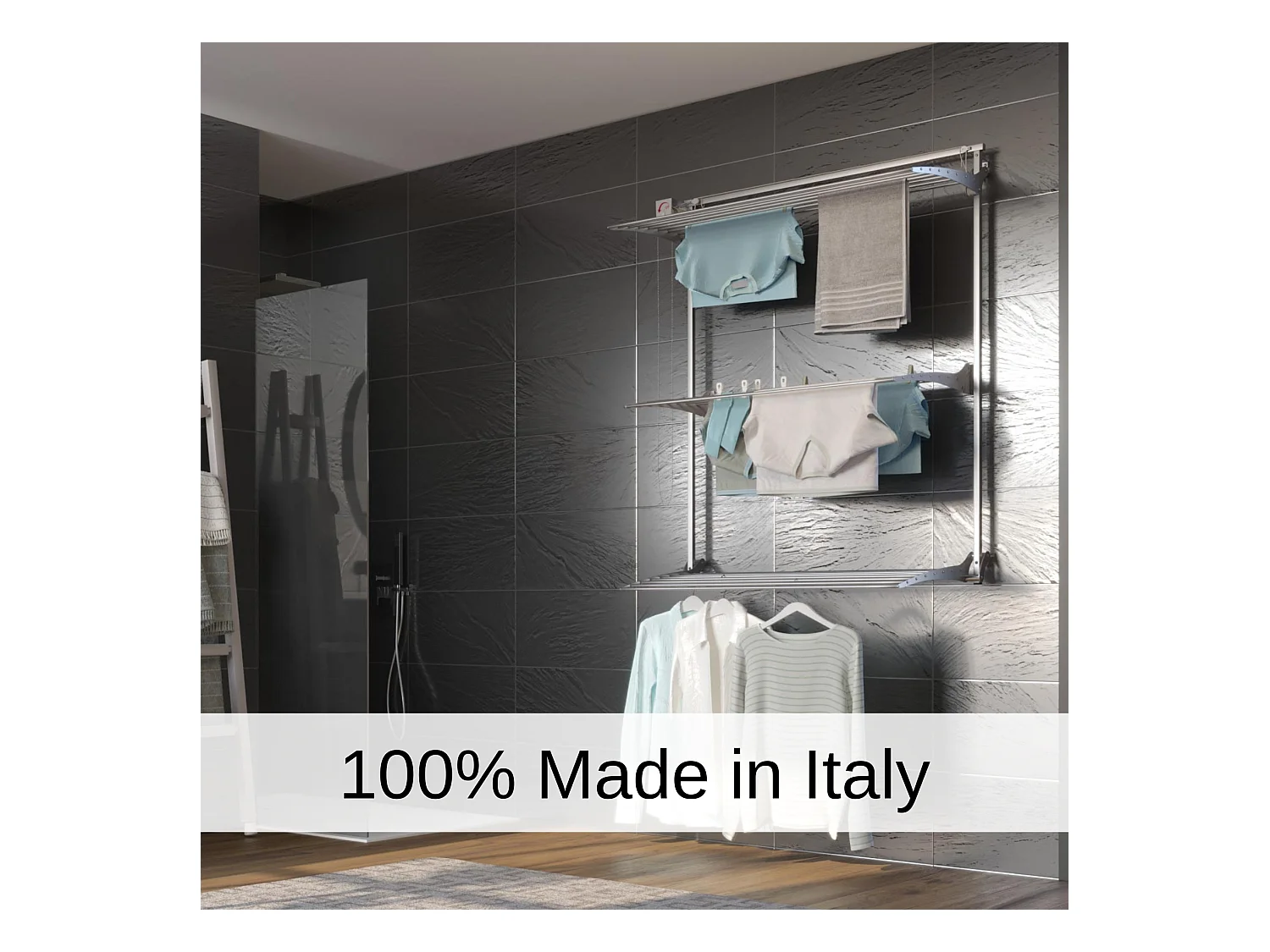 Étendoir mural 3 grilles pliable et réglable en hauteur – gris – 108x52x137 cm Tower