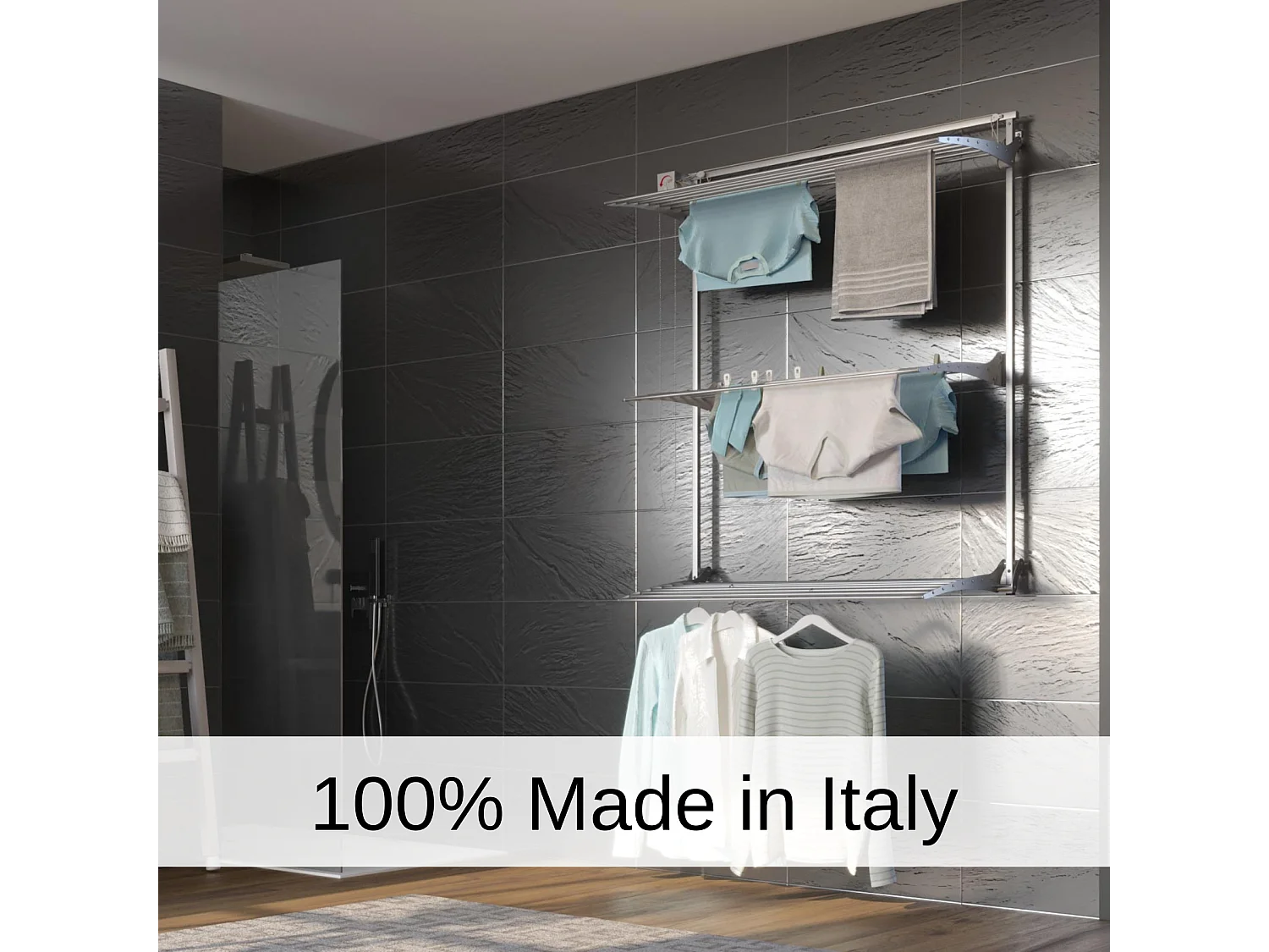 Étendoir mural 3 grilles pliable et réglable en hauteur – gris – 108x52x137 cm Tower