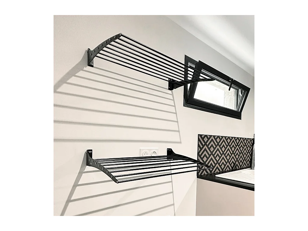 Étendoir à linge mural étendoir mural repliable – noir – 82x50x10 cm Fold Down 80