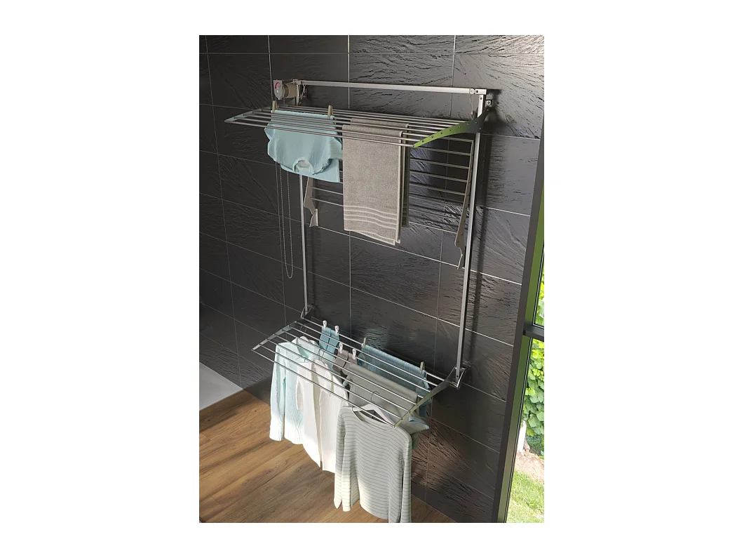 Étendoir mural 3 grilles pour intérieur et extérieur – gris – 152x52x137 cm Tower