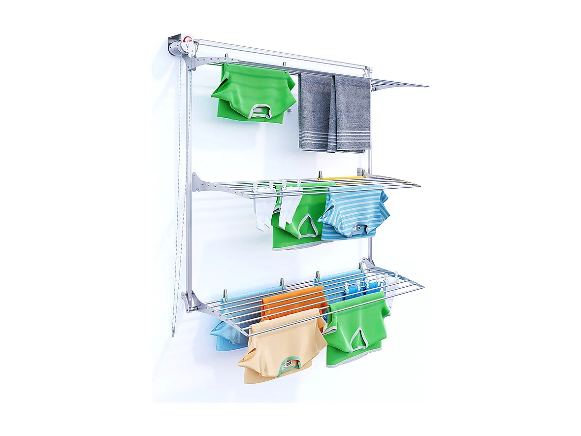 Étendoir mural 3 grilles pour intérieur et extérieur – gris – 152x52x137 cm Tower