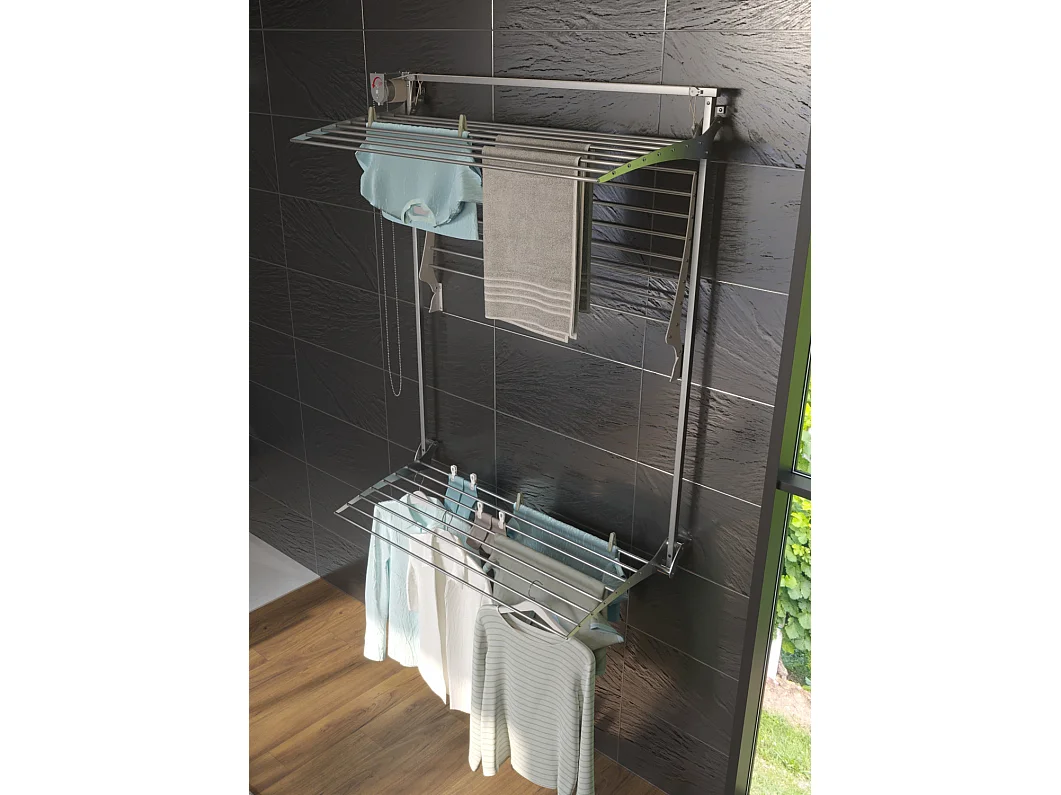 Étendoir mural 3 grilles pour intérieur et extérieur – gris – 152x52x137 cm Tower