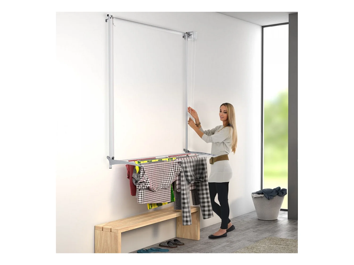 Étendoir mural repliable pratique et solide – blanc – 108x52x137 cm Wall 100