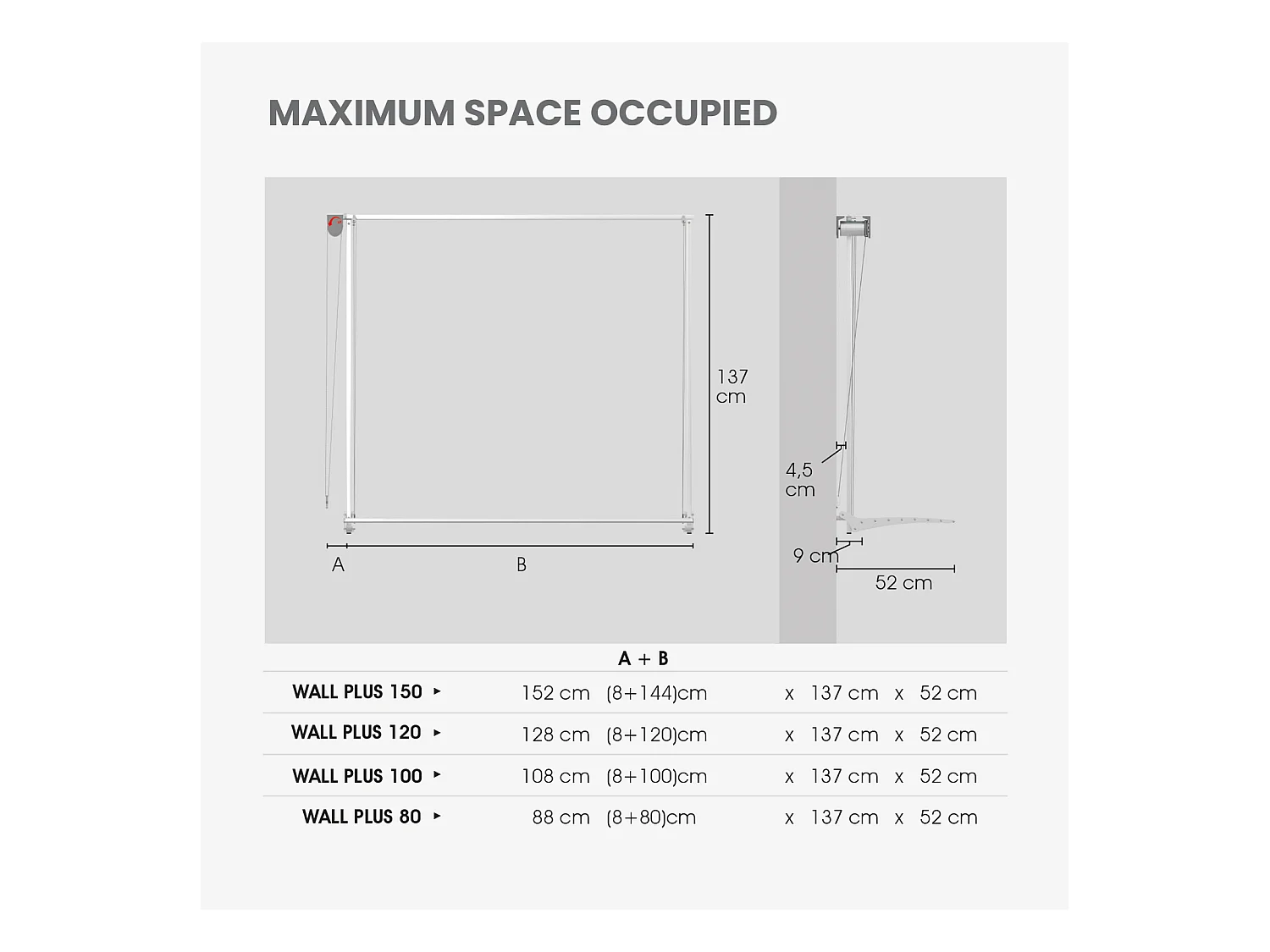 Étendoir mural repliable pratique et solide – blanc – 108x52x137 cm Wall 100