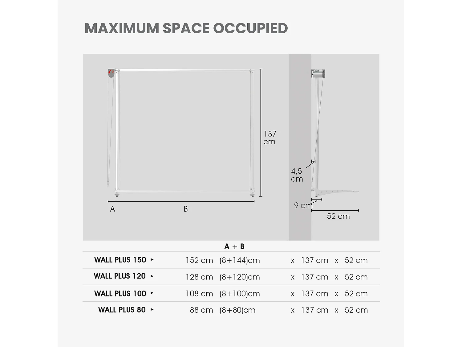 Étendoir mural repliable pratique et solide – blanc – 108x52x137 cm Wall 100