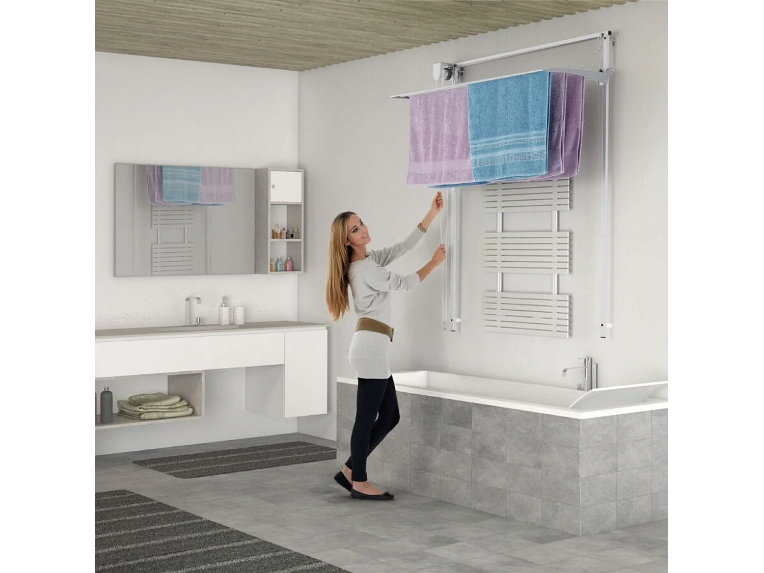 Étendoir mural repliable pratique et solide – blanc – 108x52x137 cm Wall 100