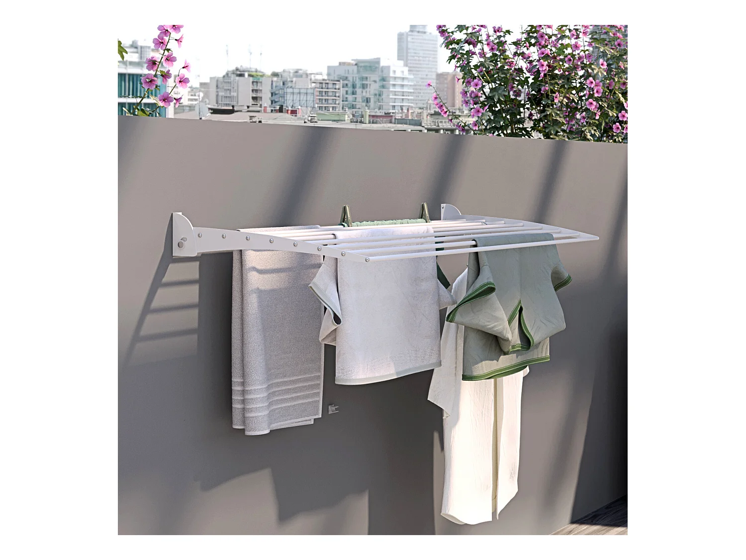 Étendoir à linge mural pour intérieur et extérieur – blanc – 116x50x10 cm Fold Down 120