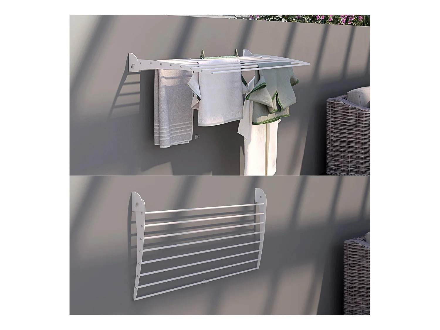 Étendoir à linge mural pour intérieur et extérieur – blanc – 116x50x10 cm Fold Down 120