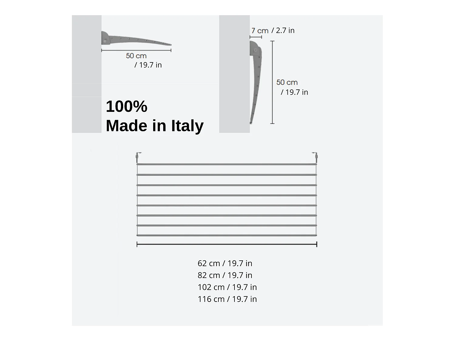 Étendoir à linge mural pour intérieur et extérieur – blanc – 116x50x10 cm Fold Down 120