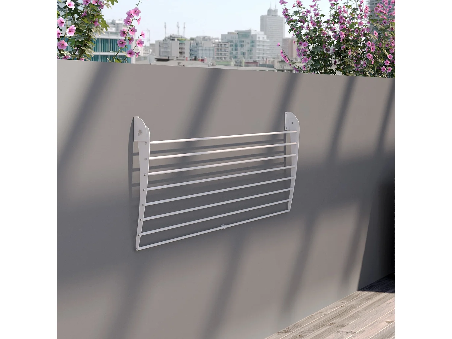 Étendoir à linge mural pour intérieur et extérieur – blanc – 116x50x10 cm Fold Down 120