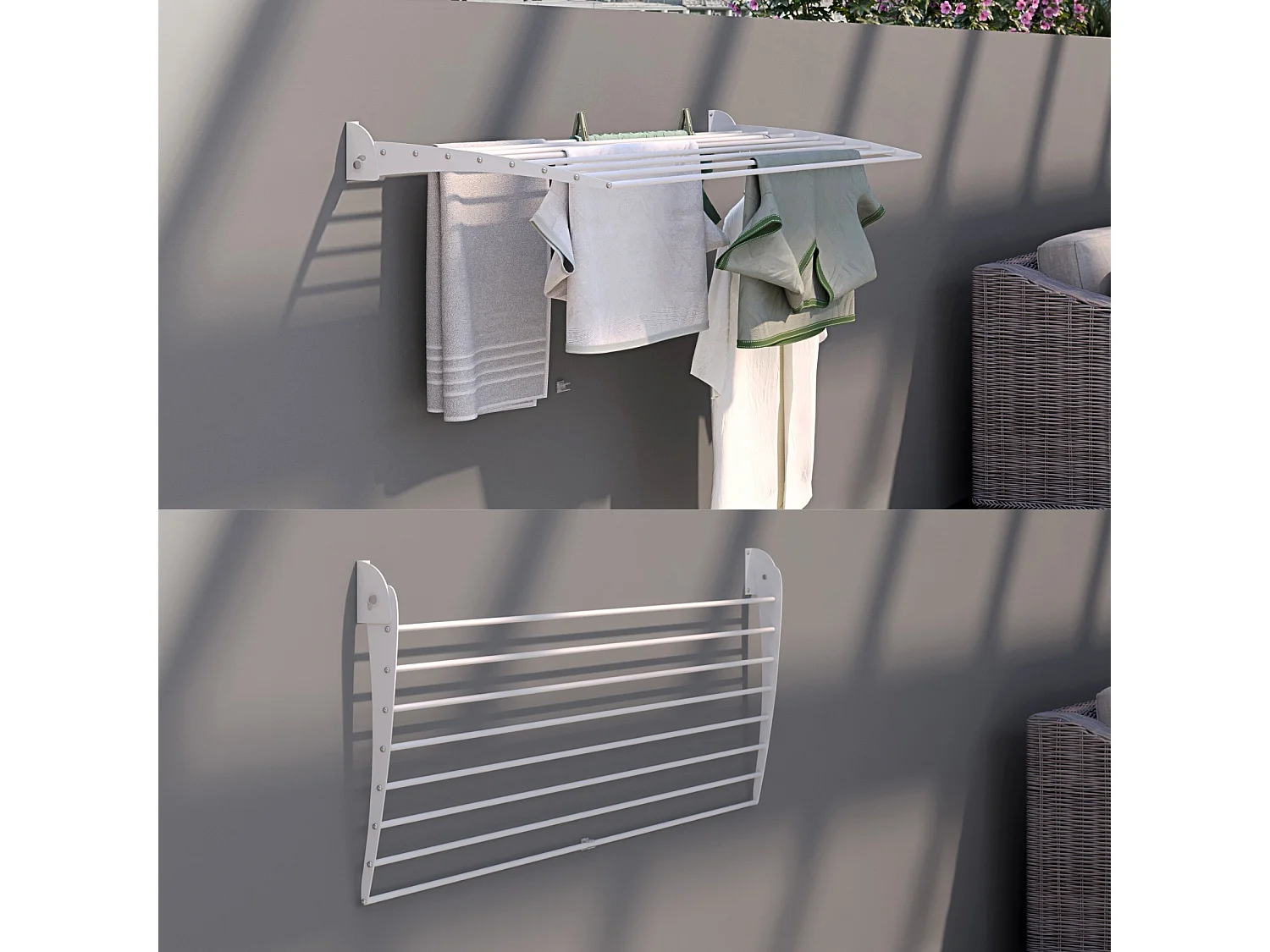 Étendoir à linge mural pour intérieur et extérieur – blanc – 116x50x10 cm Fold Down 120