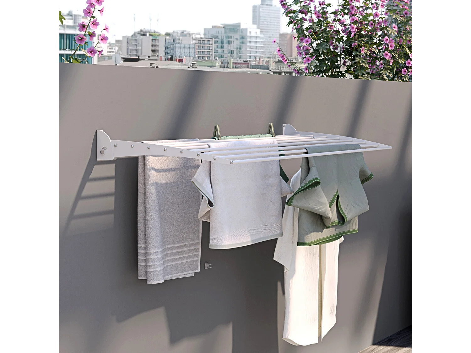 Étendoir à linge mural pour intérieur et extérieur – blanc – 116x50x10 cm Fold Down 120