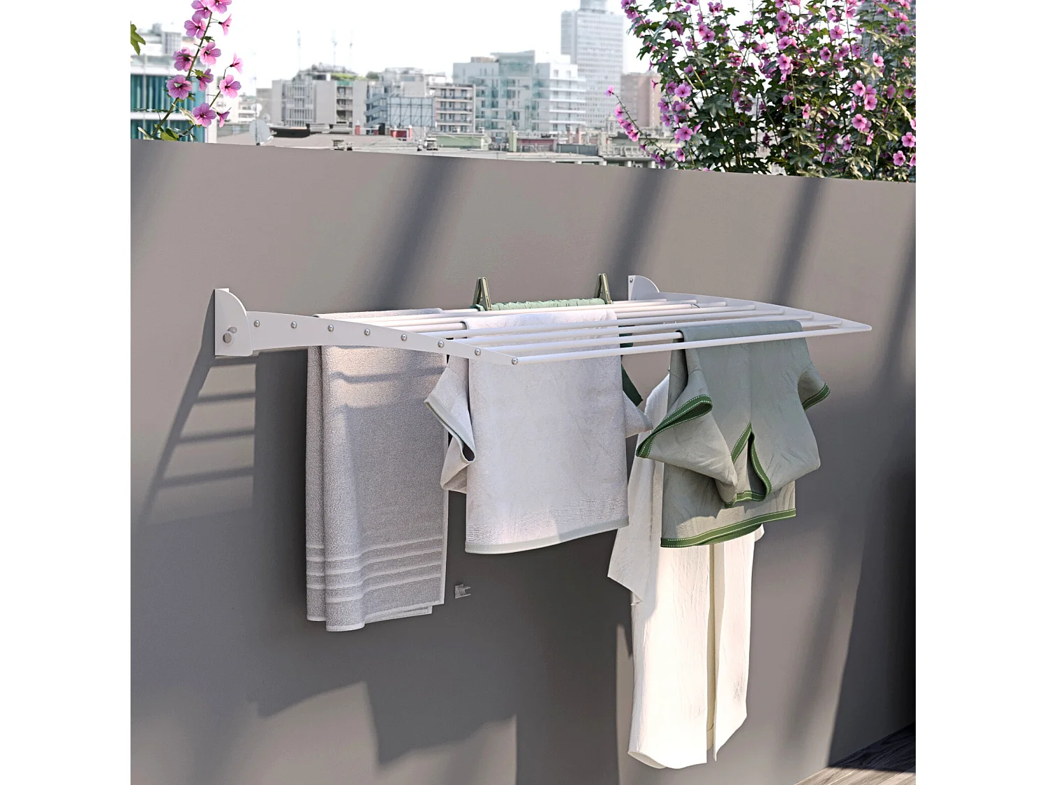 Étendoir à linge mural pour intérieur et extérieur – blanc – 116x50x10 cm Fold Down 120