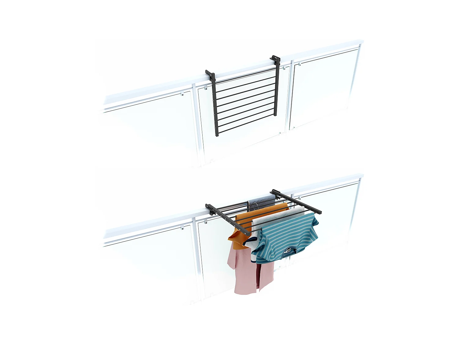 Étendoir balcon pliable et inclinable aluminium résistant – antracite – 62x63x8 cm DUO