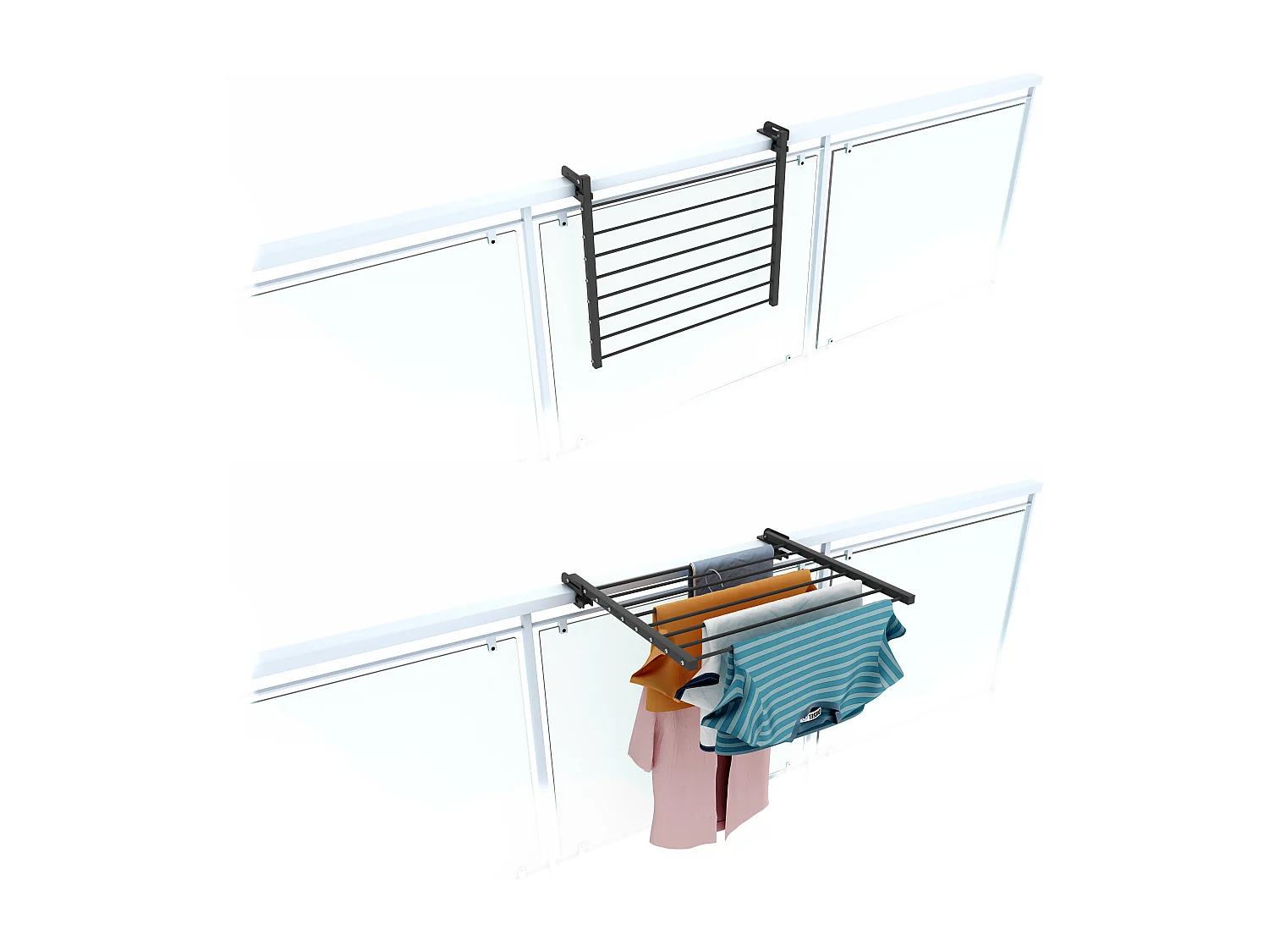 Étendoir balcon pliable et inclinable aluminium résistant – antracite – 62x63x8 cm DUO