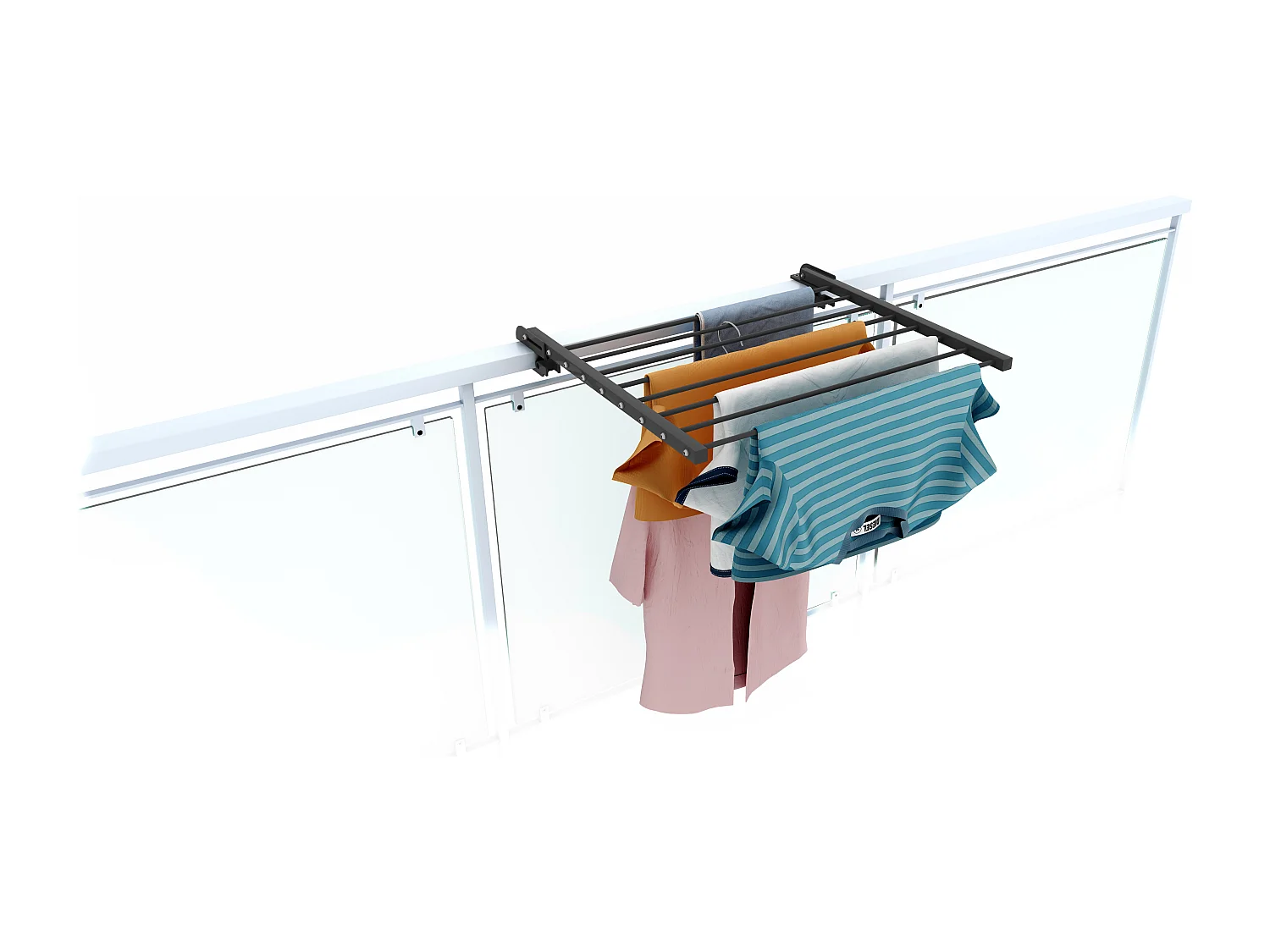 Étendoir balcon pliable et inclinable aluminium résistant – antracite – 62x63x8 cm DUO