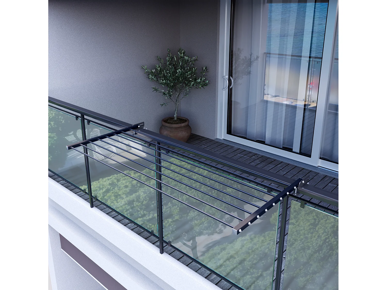 Étendoir balcon pliable et inclinable aluminium résistant – antracite – 62x63x8 cm DUO