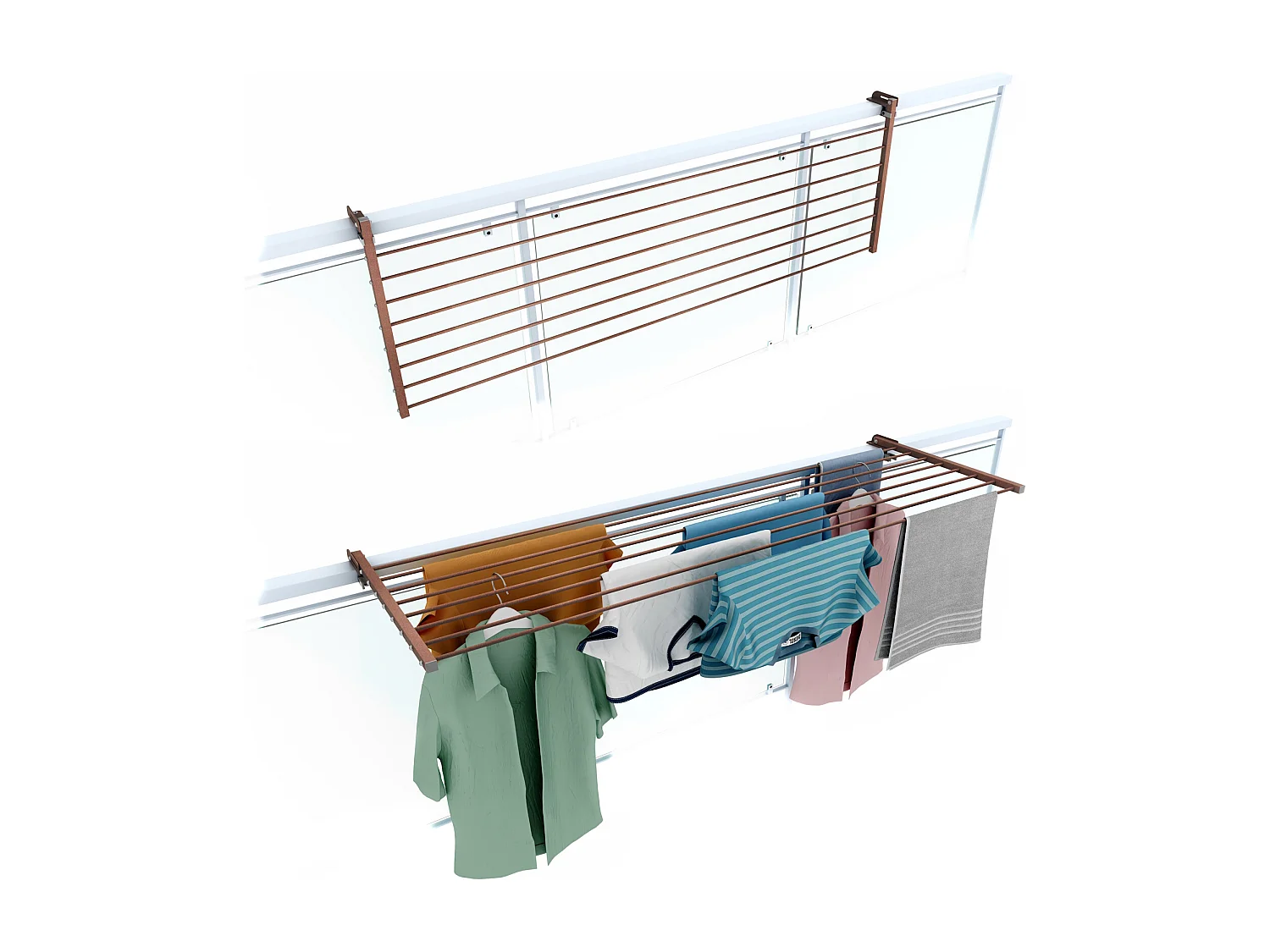 Étendoir balcon pliable et inclinable anti-rouille – corten – 162x63x8 cm DUO