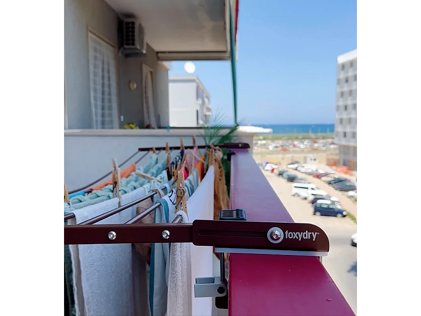 Étendoir balcon pliable et inclinable anti-rouille – corten – 162x63x8 cm DUO