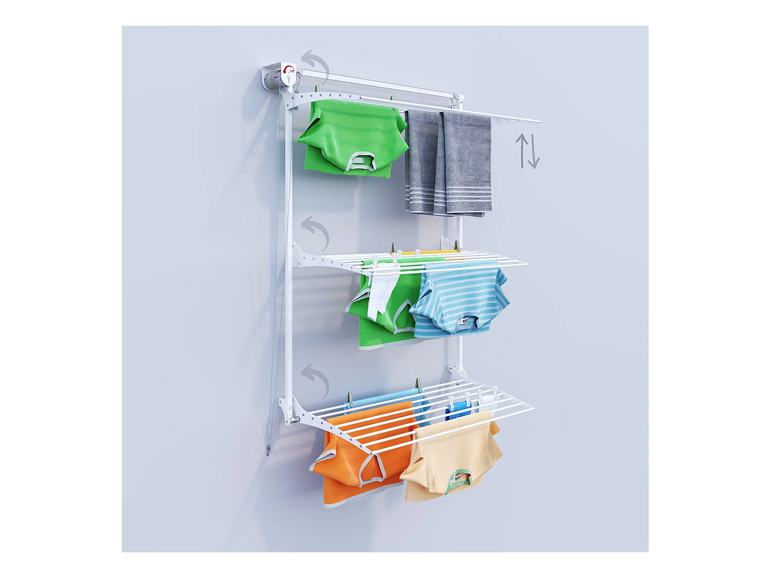 Étendoir mural 3 grilles aluminium résistant – blanc – 108x52x137 cm Tower