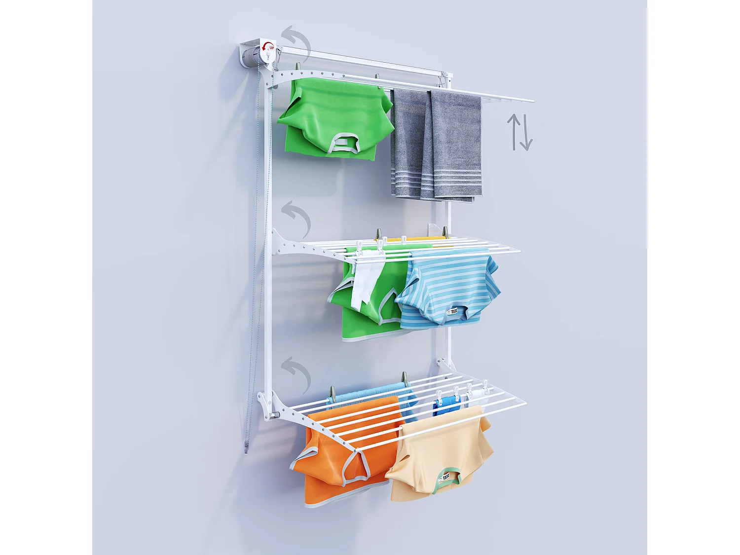 Étendoir mural 3 grilles aluminium résistant – blanc – 108x52x137 cm Tower