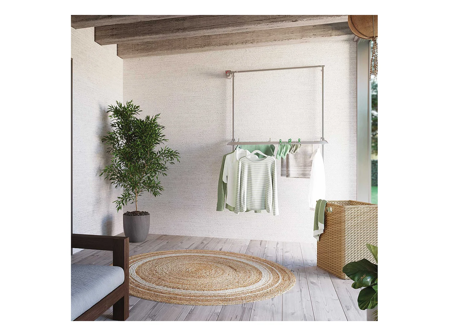 Étendoir mural pour intérieur et extérieur, durable – blanc – 152x52x137 cm Wall 150