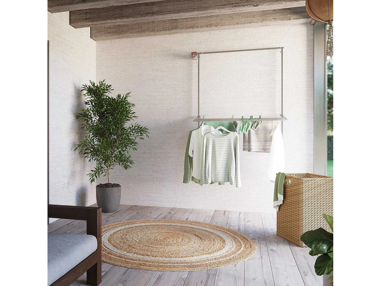 Étendoir mural repliable pratique et solide – blanc – 88x52x137 cm Wall 80