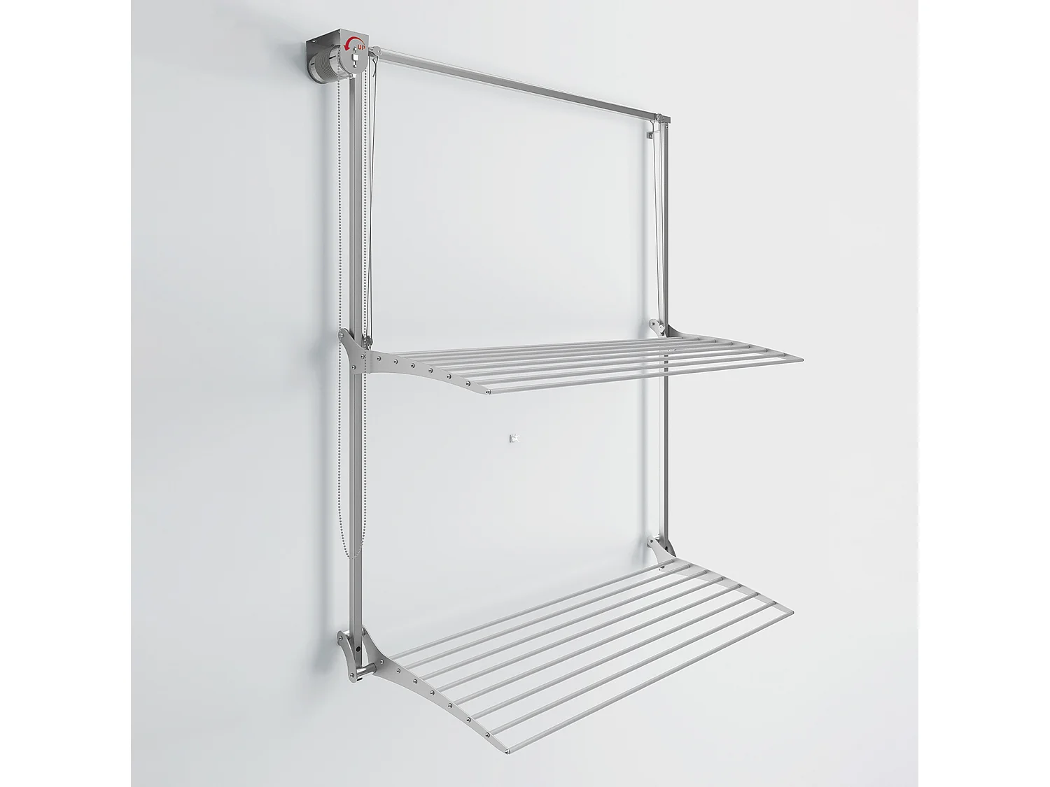Étendoir mural 2 grilles pliable et réglable en hauteur – gris – 88x52x137 cm Wall Plus