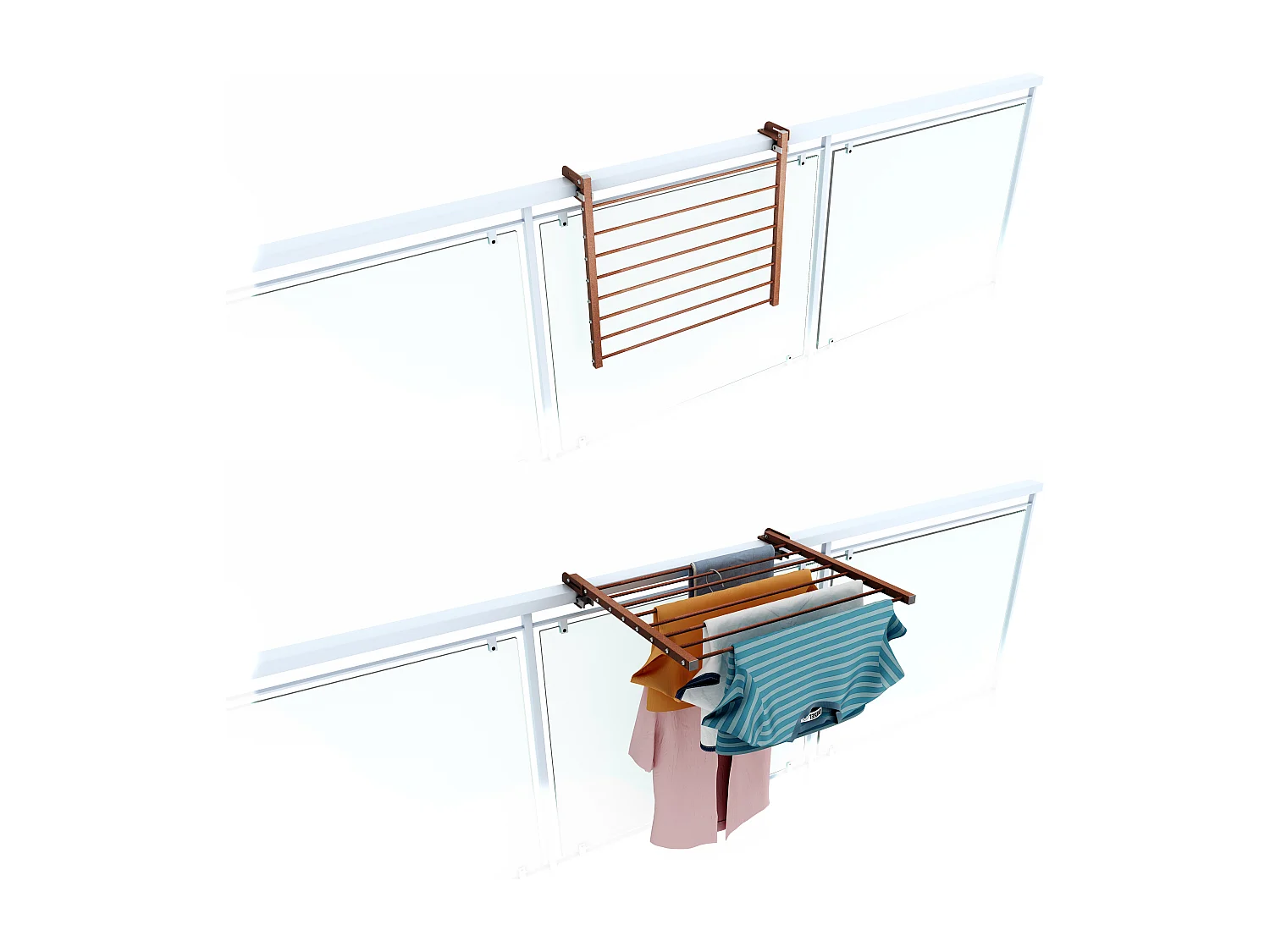Étendoir balcon pliable et inclinable aluminium résistant – corten – 62x63x8 cm DUO