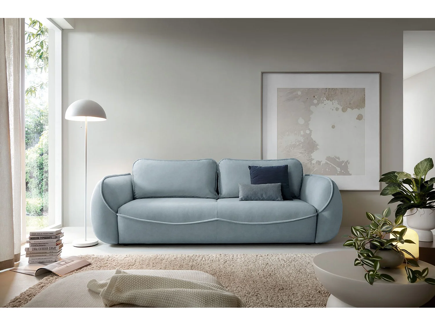 3-Sitzer Sofa - mit Schlaffunktion & Stauraum - Easy-Clean Velours - blau
