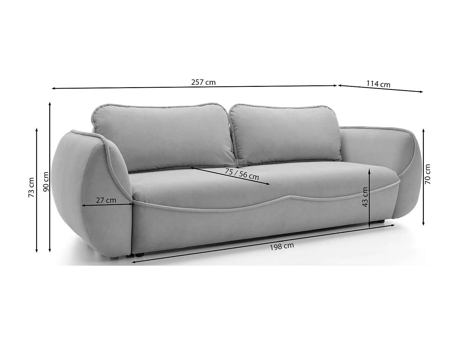 3-Sitzer Sofa - mit Schlaffunktion & Stauraum - Easy-Clean Velours - blau