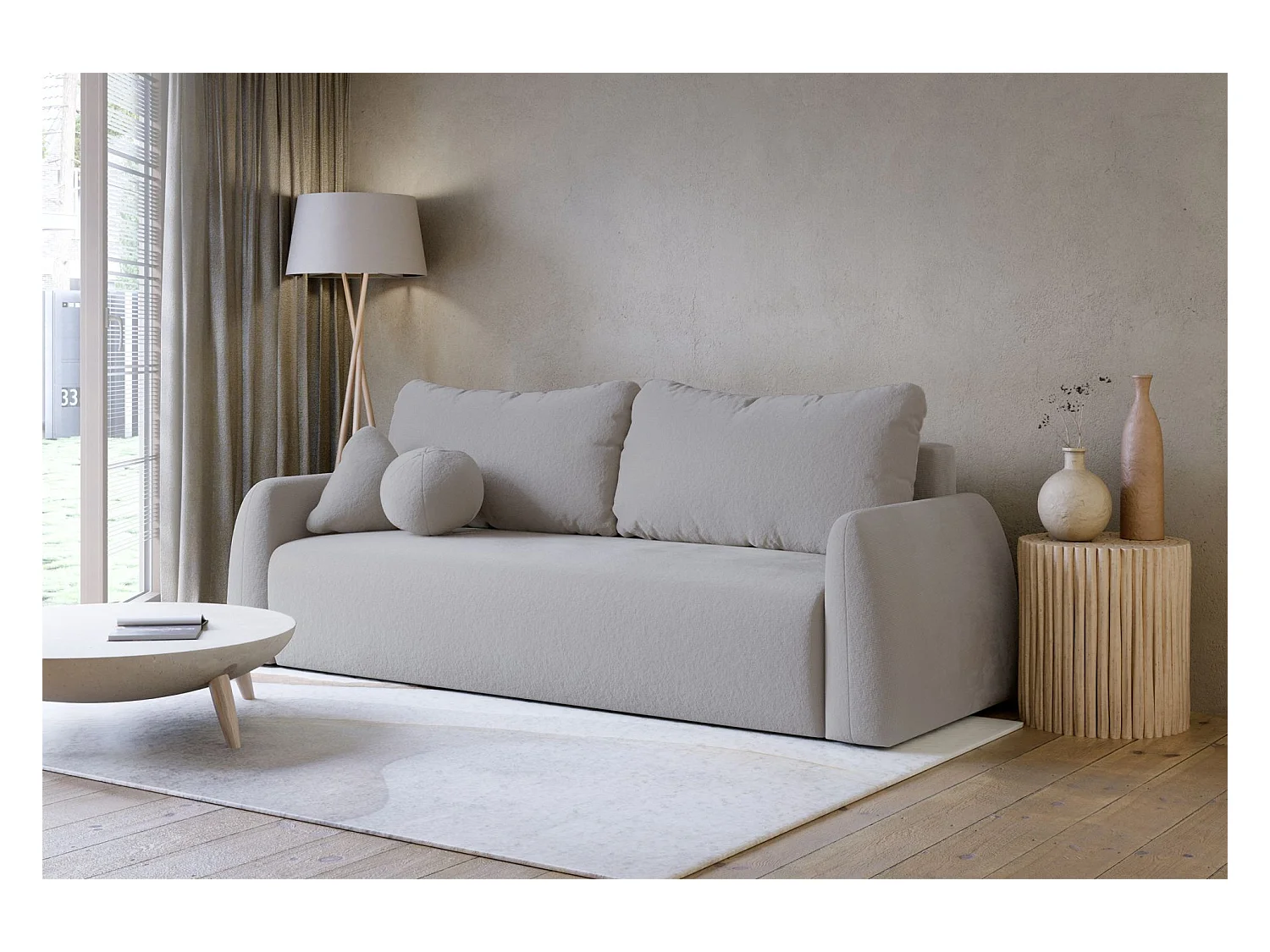 Canapé convertible 3 places - gris chenille - NUBELLE