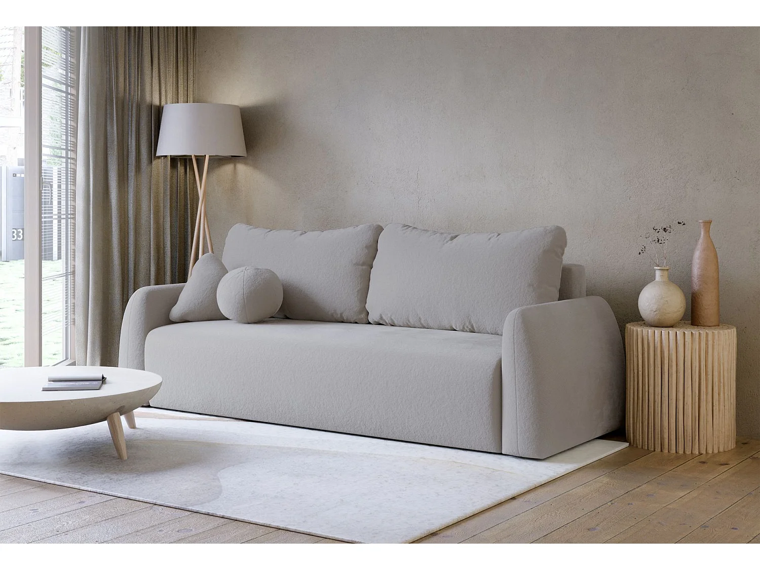 Canapé convertible 3 places - gris chenille - NUBELLE