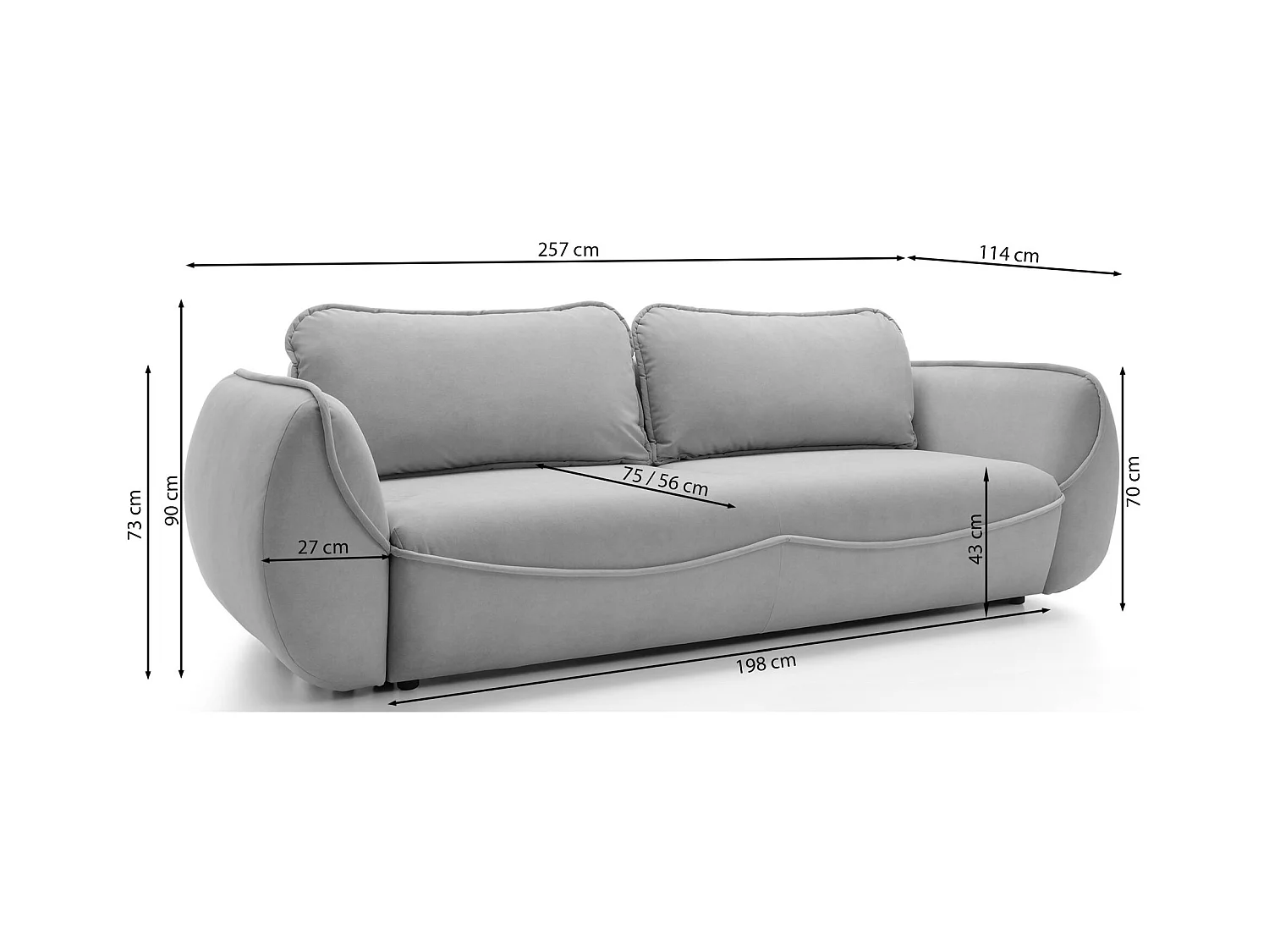 3-Sitzer Sofa - mit Schlaffunktion & Stauraum - Easy-Clean Velours - hellgrau